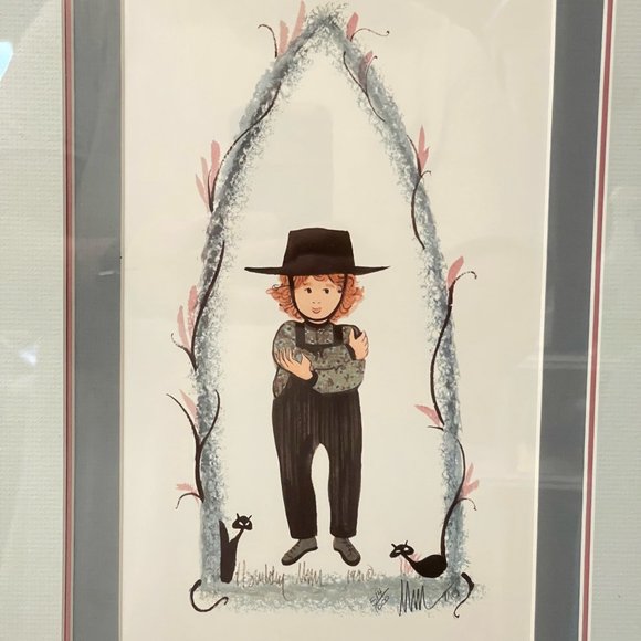 P. Buckley Moss Amish Boy Black Cats Signed Numbered Matted Framed 1991 - Picture 4 of 5